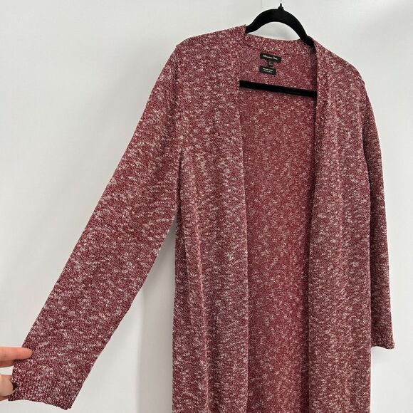 MASSIMO DUTTI Red Burgundy Knit Long Open Cardigan Sweater Size Large - Picture 3 of 4